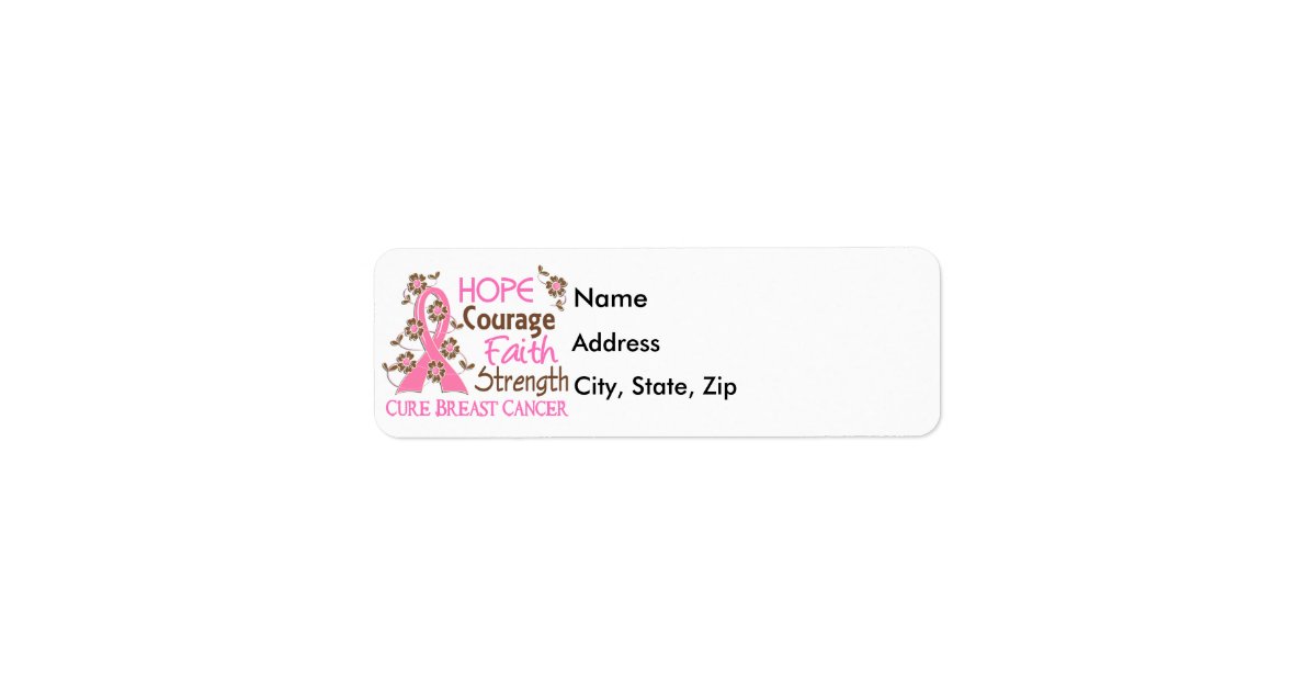 Hope Courage Faith Strength 3 Breast Cancer Label