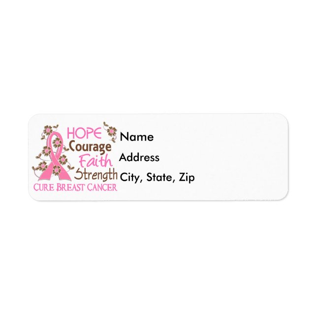 Hope Courage Faith Strength 3 Breast Cancer Label (Front)