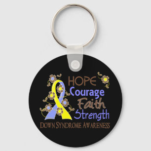 Hope Courage Faith Strength 3 Down Syndrome Keychain