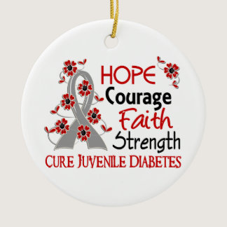 Hope Courage Faith Strength 3 Juvenile Diabetes Ceramic Ornament