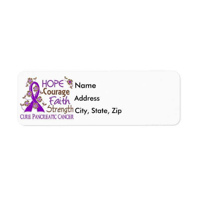 Hope Courage Faith Strength 3 Pancreatic Cancer Label (Front)