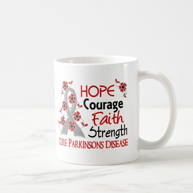 Hope Courage Faith Strength 3 Parkinson's Disease Coffee Mug (Right)