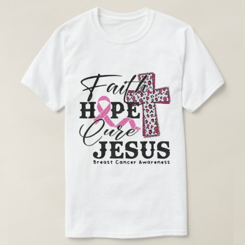 Hope Cure Jesus Ribbon Breast Cancer Awareness T_Shirt
