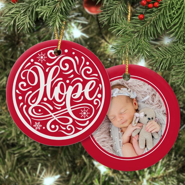 Hope Custom Baby Photo Christmas Holiday Red Ceramic Ornament (Creator Uploaded)