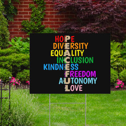 Hope Diversity Equality Kindness Rainbow Lg Yard Sign