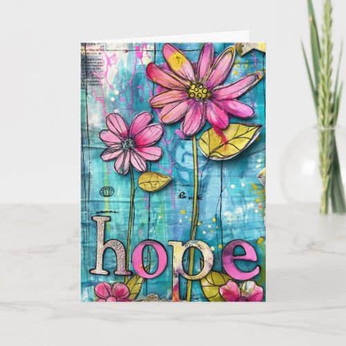 *~**~ HOPE Doodle Art Colorful Whimsical Flower Thank You Card