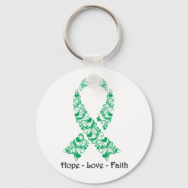 Hope Emerald Green Awareness Ribbon Keychain (Front)