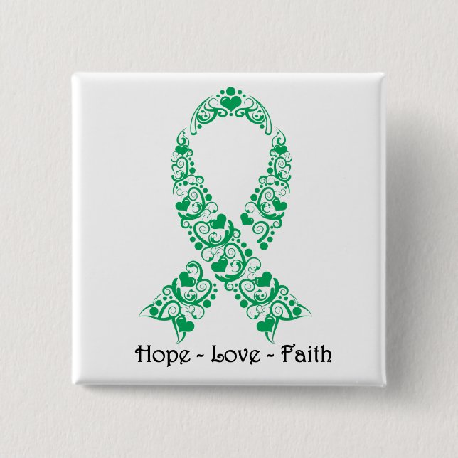Hope Emerald Green Awareness Ribbon Pinback Button (Front)