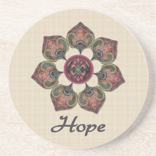 HOPE Fabric Collage Flower Red and Blue Drink Coaster