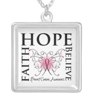 Hope Faith Believe Breast Cancer Silver Plated Necklace