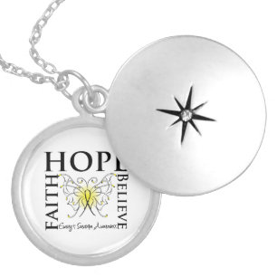 Hope Faith Believe Butterfly - Ewing Sarcoma Locket Necklace