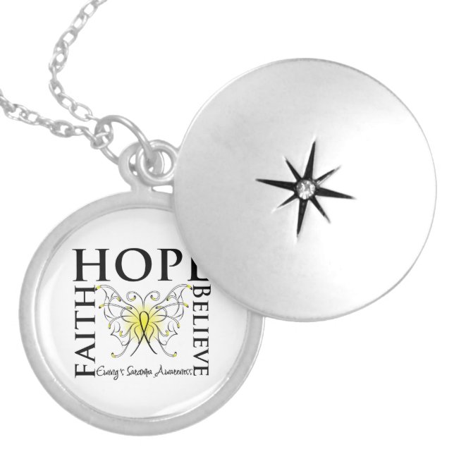 Hope Faith Believe Butterfly - Ewing Sarcoma Locket Necklace (Front)