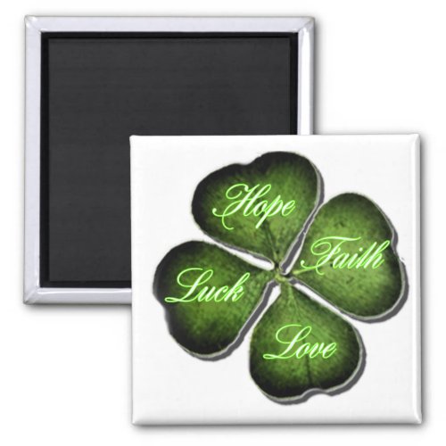 Hope Faith Love  Luck 4 Leaf Clover Magnet