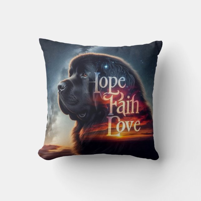 Hope Faith Love Newf Throw Pillow (Front)