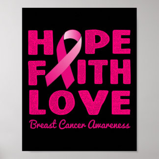 HOPE FAITH LOVE Pink Ribbon Breast Cancer Awarenes Poster