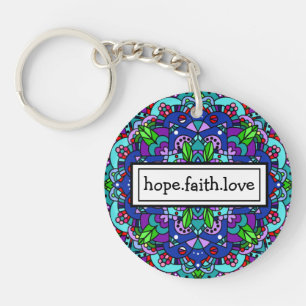 Hope. Faith. Love Purple and Blue Mandala  Keychai Keychain