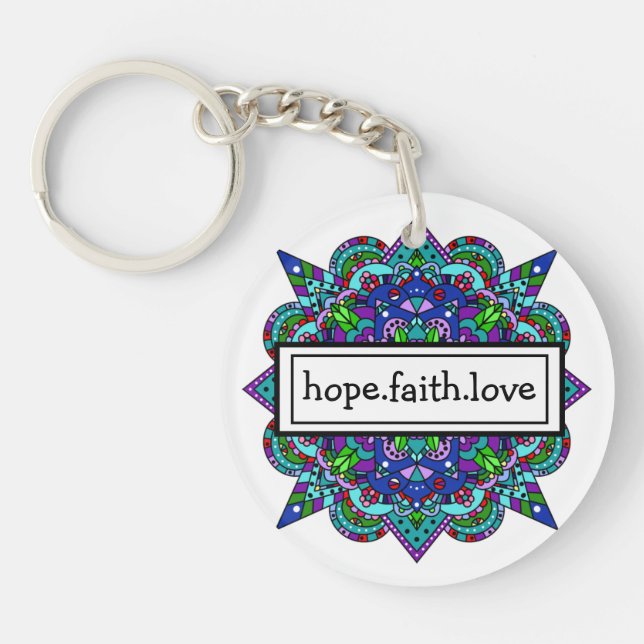Hope. Faith. Love Purple and Blue Mandala  Keychai Keychain (Front)