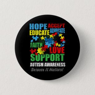 Hope Faith Love Ribbon Autism Awareness Women Button
