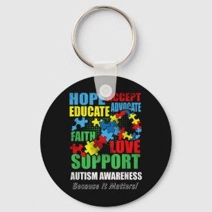 Hope Faith Love Ribbon Autism Awareness Women Keychain