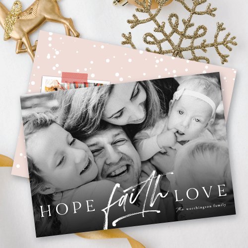 Hope Faith Love Script Religious Christmas Photo Holiday Card