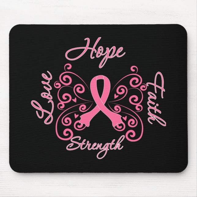 Hope Faith Love Strength Breast Cancer Mouse Pad (Front)
