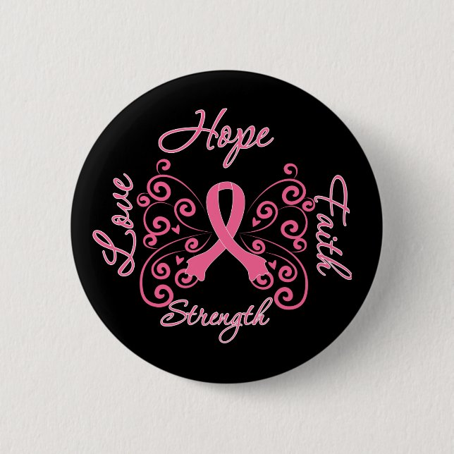 Hope Faith Love Strength Breast Cancer Pinback Button (Front)