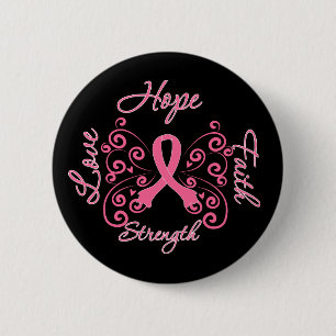 Hope Faith Love Strength Breast Cancer Pinback Button