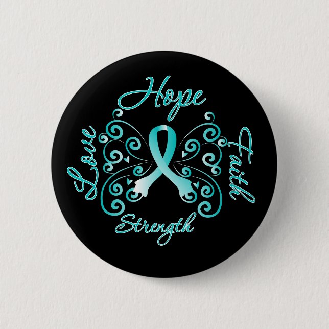 Hope Faith Love Strength Cervical Cancer Button (Front)