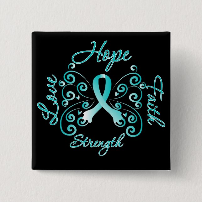 Hope Faith Love Strength Cervical Cancer Pinback Button (Front)