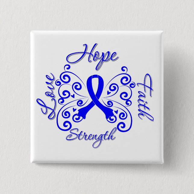 Hope Faith Love Strength Colon Cancer Pinback Button (Front)