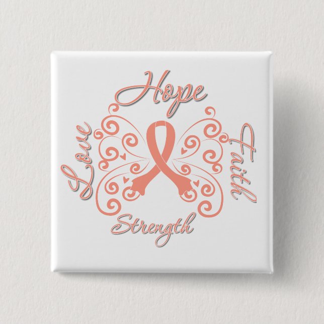 Hope Faith Love Strength Endometrial Cancer Pinback Button (Front)