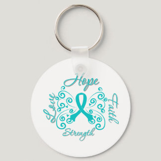 Hope Faith Love Strength Ovarian Cancer Keychain