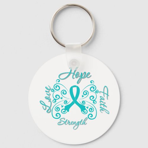 Hope Faith Love Strength Ovarian Cancer Keychain