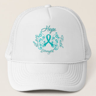 Hope Faith Love Strength Ovarian Cancer Trucker Hat
