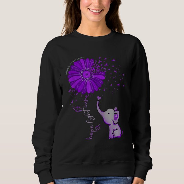 Hope Fight Cure Alzheimer's Elephant & Flower Sweatshirt (Front)