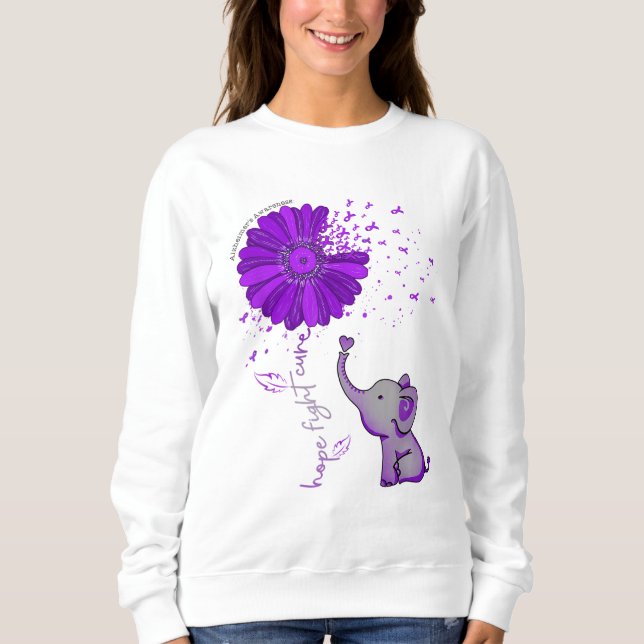 Hope Fight Cure Alzheimer's Elephant & Flower Sweatshirt (Front)