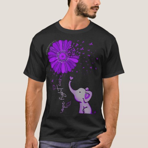 Hope Fight Cure Elephant Alzheimers Purple Ribbon T_Shirt