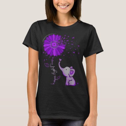 Hope Fight Cure Elephant Alzheimers Purple Ribbon T_Shirt