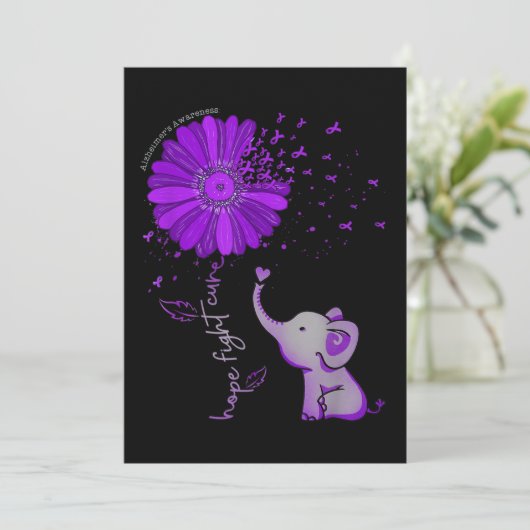 Hope Fight Cute Elephant Alzheimer's Purple Ribbon (Standing Front)