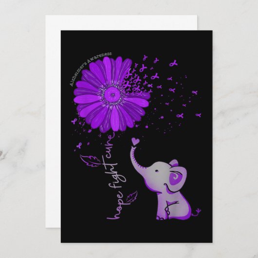 Hope Fight Cute Elephant Alzheimer's Purple Ribbon (Front/Back)
