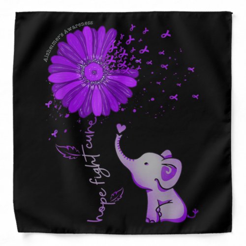 Hope Fight Cute Elephant Alzheimers Purple Ribbon Bandana