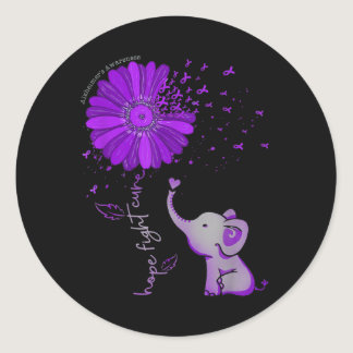 Hope Fight Cute Elephant Alzheimer's Purple Ribbon Classic Round Sticker