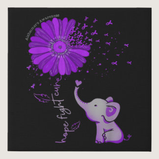 Hope Fight Cute Elephant Alzheimer's Purple Ribbon Faux Canvas Print