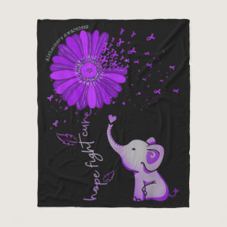 Hope Fight Cute Elephant Alzheimer's Purple Ribbon Fleece Blanket