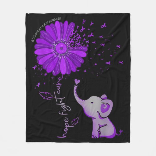 Hope Fight Cute Elephant Alzheimers Purple Ribbon Fleece Blanket