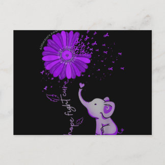 Hope Fight Cute Elephant Alzheimer's Purple Ribbon Holiday Postcard