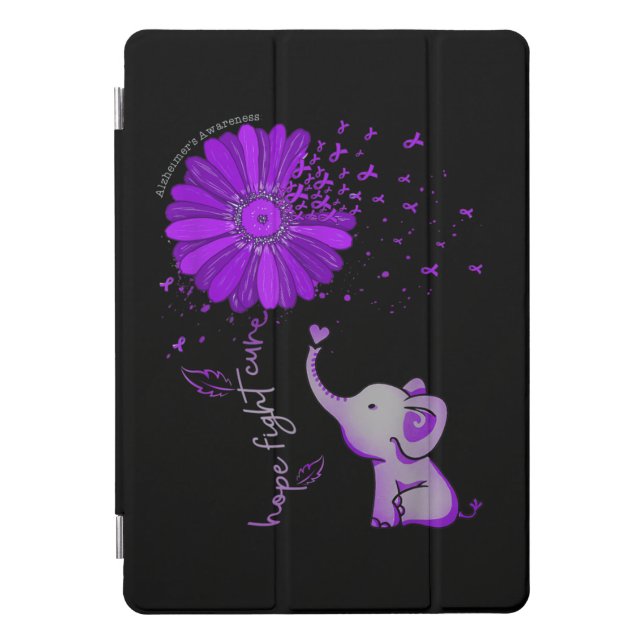 Hope Fight Cute Elephant Alzheimer's Purple Ribbon iPad Pro Cover (Front)