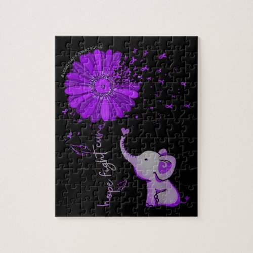 Hope Fight Cute Elephant Alzheimers Purple Ribbon Jigsaw Puzzle