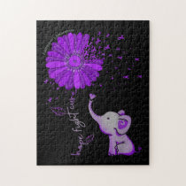 Hope Fight Cute Elephant Alzheimer's Purple Ribbon Jigsaw Puzzle