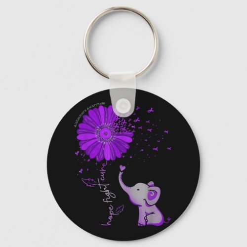 Hope Fight Cute Elephant Alzheimers Purple Ribbon Keychain
